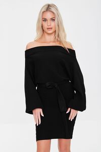 BLACK Ribbed Off-the-Shoulder Sweater Dress, image 1