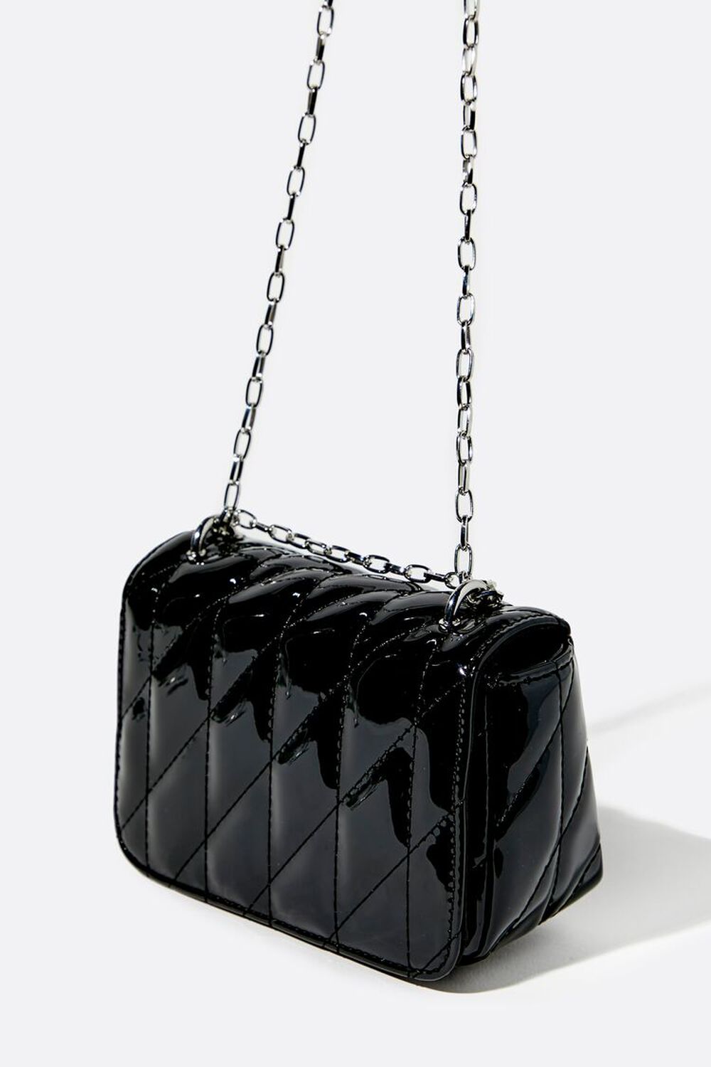 BLACK Faux Patent Leather Quilted Crossbody Bag, image 2