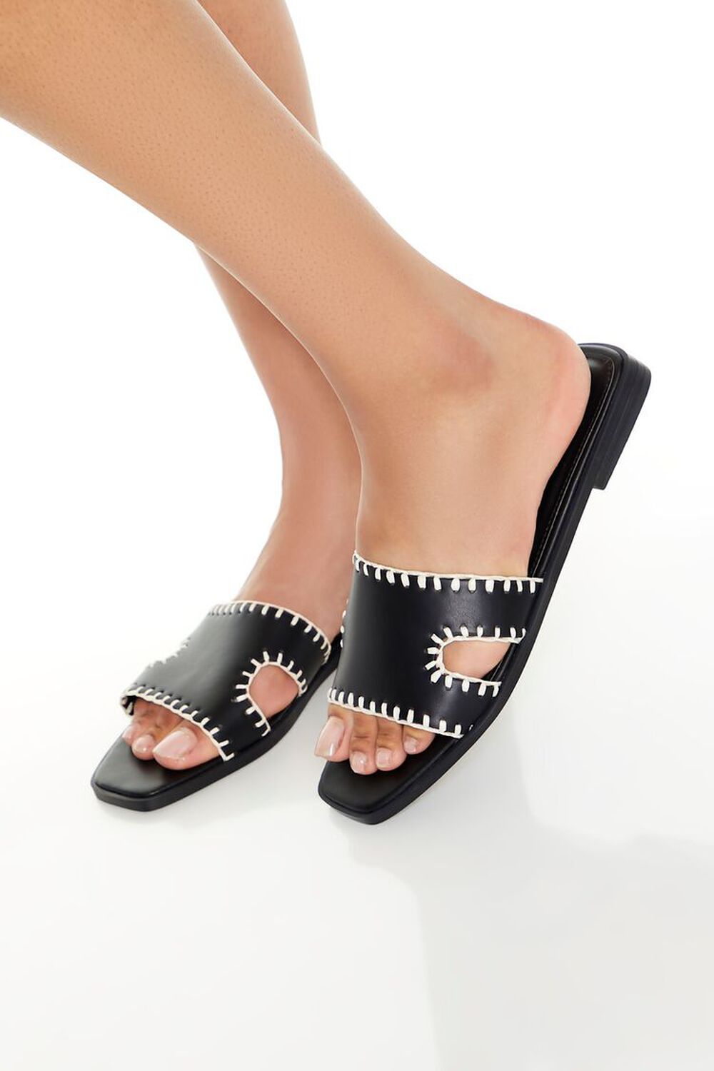 BLACK Embroidered Faux Leather Sandals, image 1