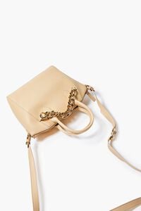 TAUPE Faux Leather Curb Chain Satchel, image 4