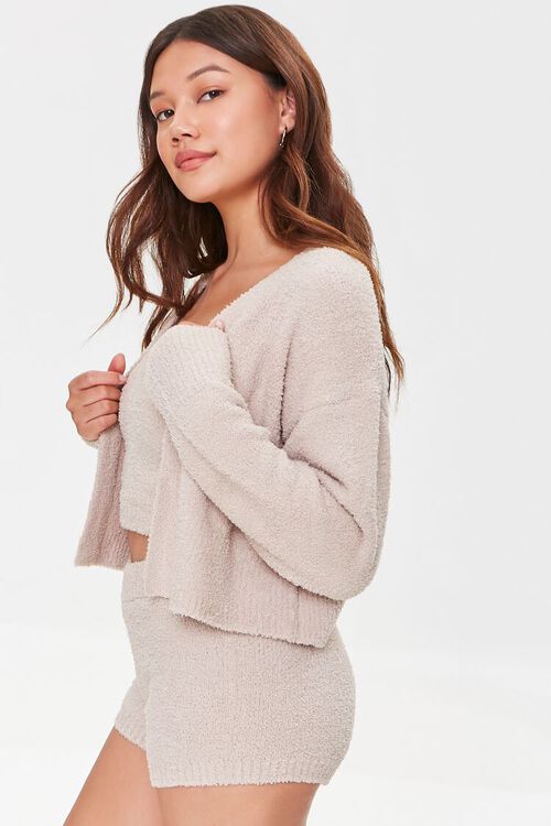 TAUPE Fuzzy Knit Cardigan Sweater, image 3