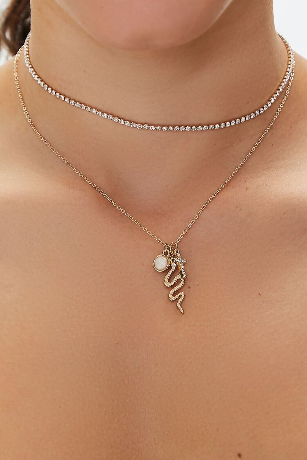 GOLD Snake & Cross Pendant Necklace Set, image 1
