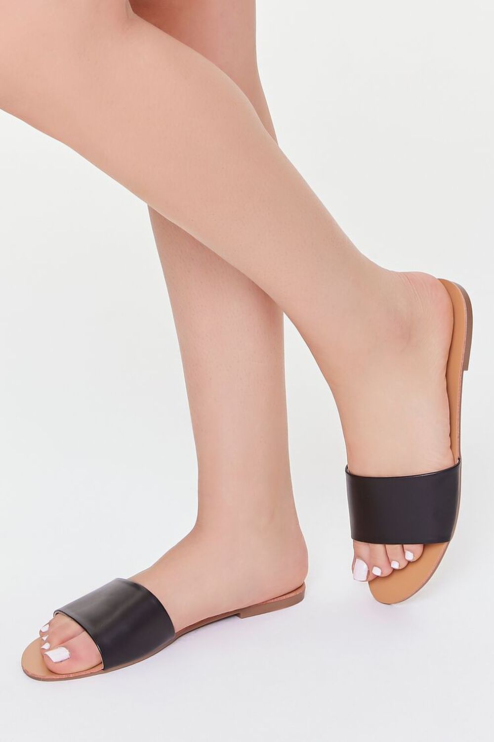 BLACK Faux Leather Slip-On Sandals, image 1