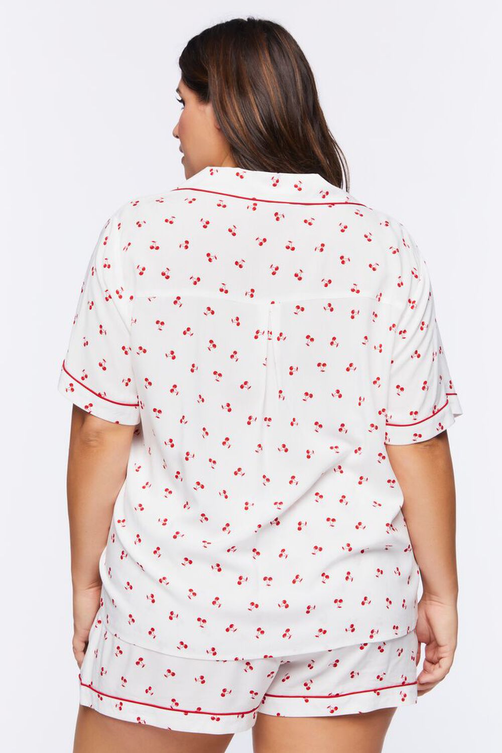 WHITE/RUBY Plus Size Piped-Trim Shirt & Shorts Pajama Set, image 3