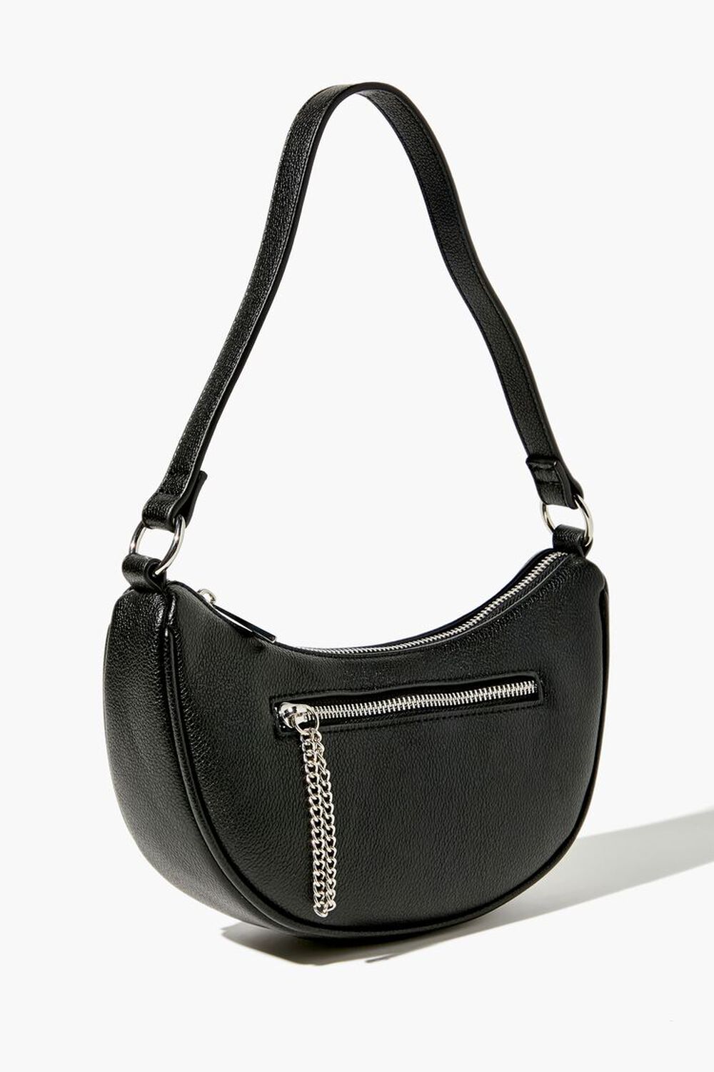 BLACK Faux Leather Baguette Shoulder Bag, image 2
