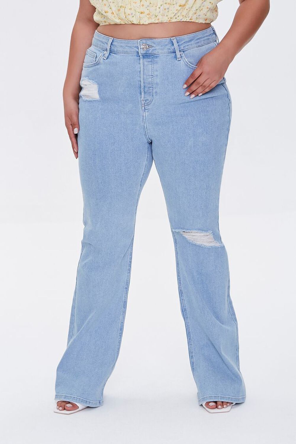 LIGHT DENIM Frayed Flare Jeans, image 2