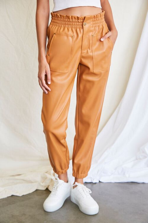 CAMEL Faux Leather Paperbag Pants, image 2