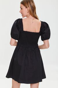 BLACK Smocked Puff Sleeve Mini Dress, image 3