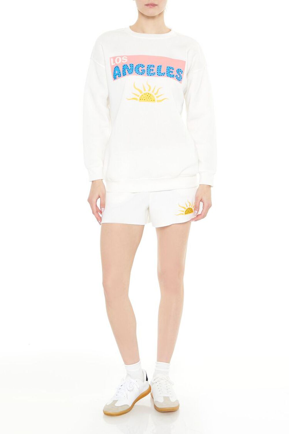 WHITE/MULTI Fleece Rhinestone Sun Shorts, image 1