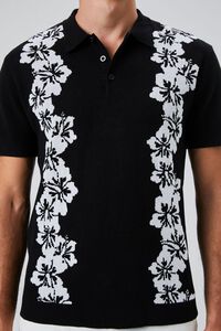 BLACK/WHITE Floral Pattern Polo Shirt, image 5