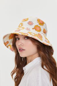 CREAM/ORANGE Floral Print Bucket Hat, image 2