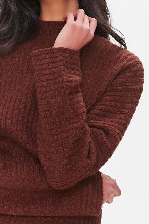 BROWN Ribbed Mock Neck Sweater, image 5