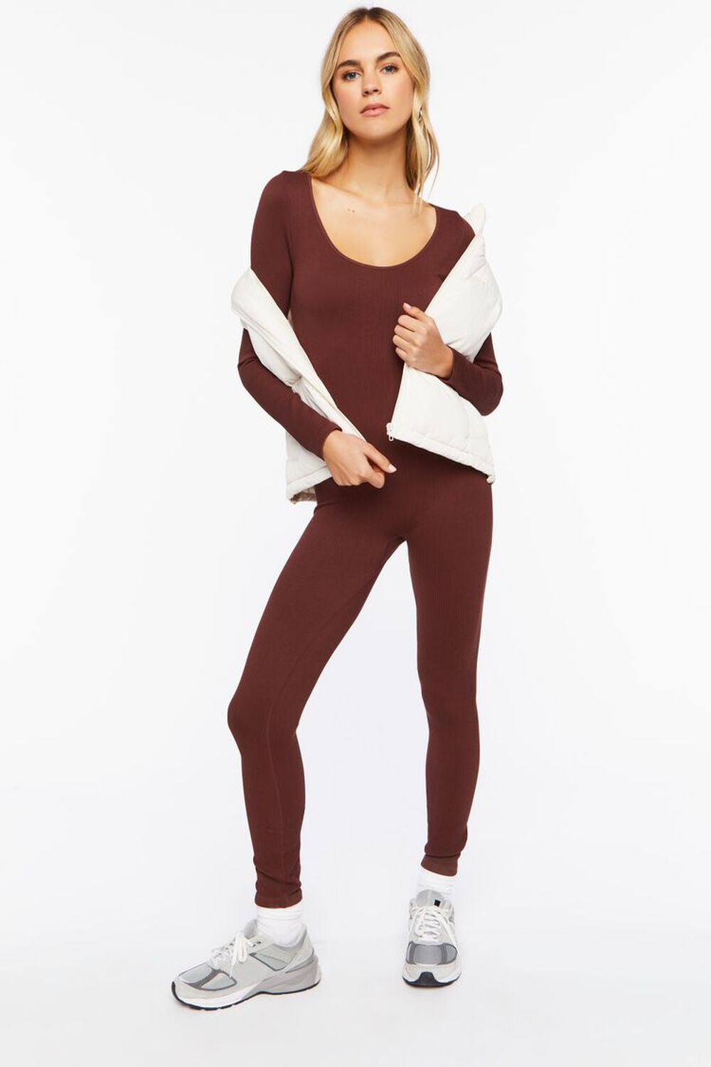BROWN Seamless Ribbed Jumpsuit, image 1