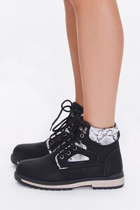 BLACK Faux Suede & Snakeskin Ankle Boots, image 2