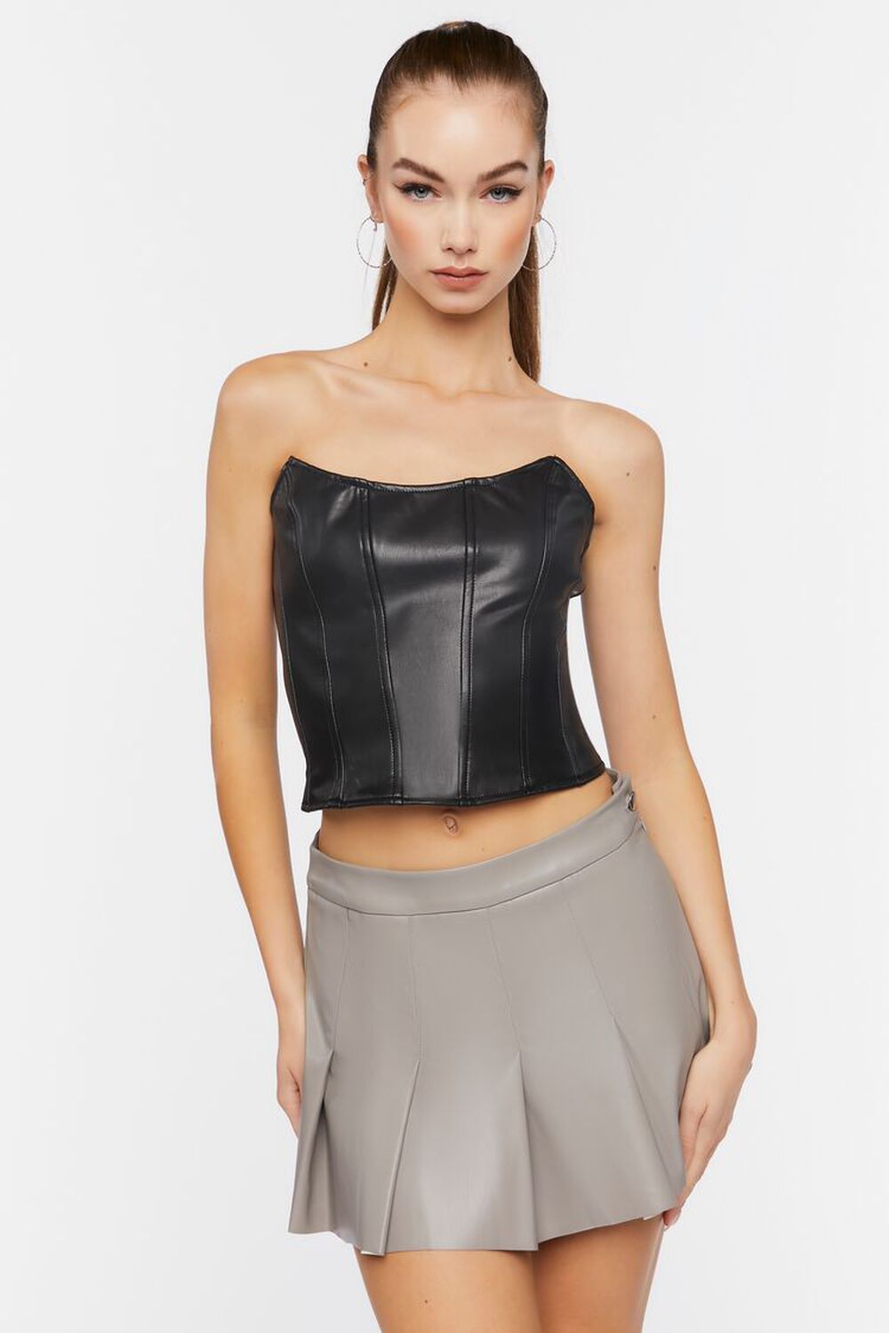 ALMOND Faux Leather Pleated Mini Skirt, image 1