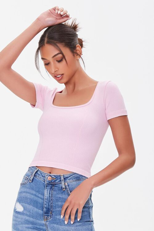 LIGHT PINK Square-Neck Cropped Tee, image 1