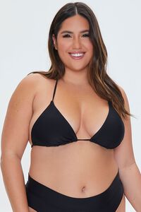 BLACK Plus Size Triangle Halter Bikini Top, image 1