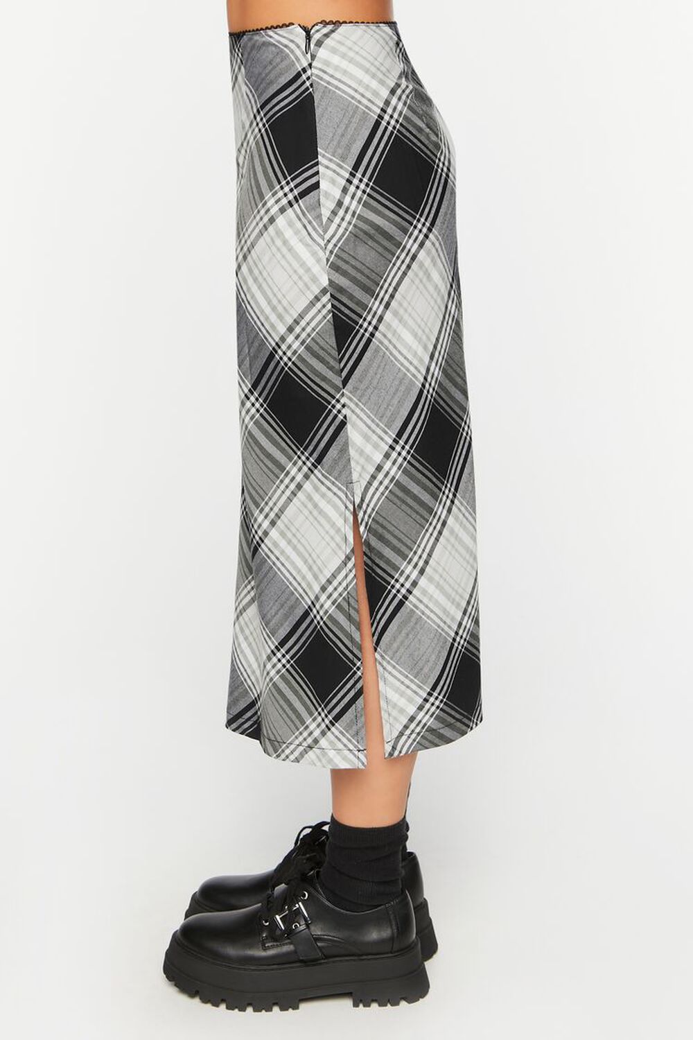 BLACK/MULTI Plaid A-Line Midi Skirt, image 3