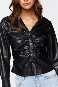 BLACK Faux Leather Ruched Shirt, image 5