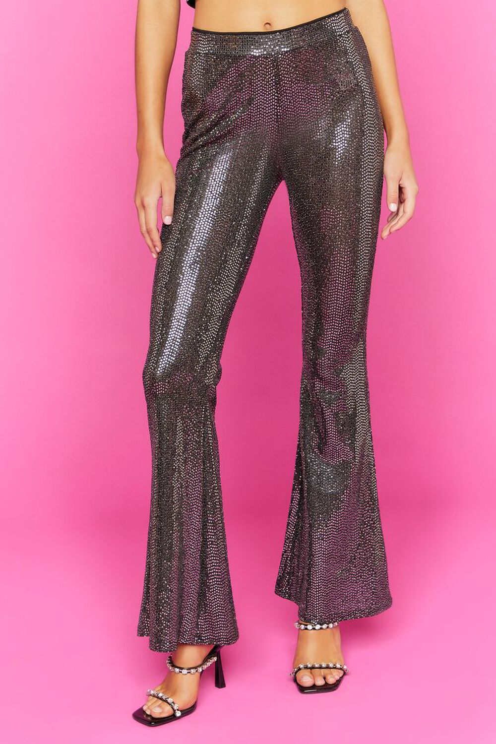 BLACK/SILVER Sequin Mid-Rise Flare Pants, image 2