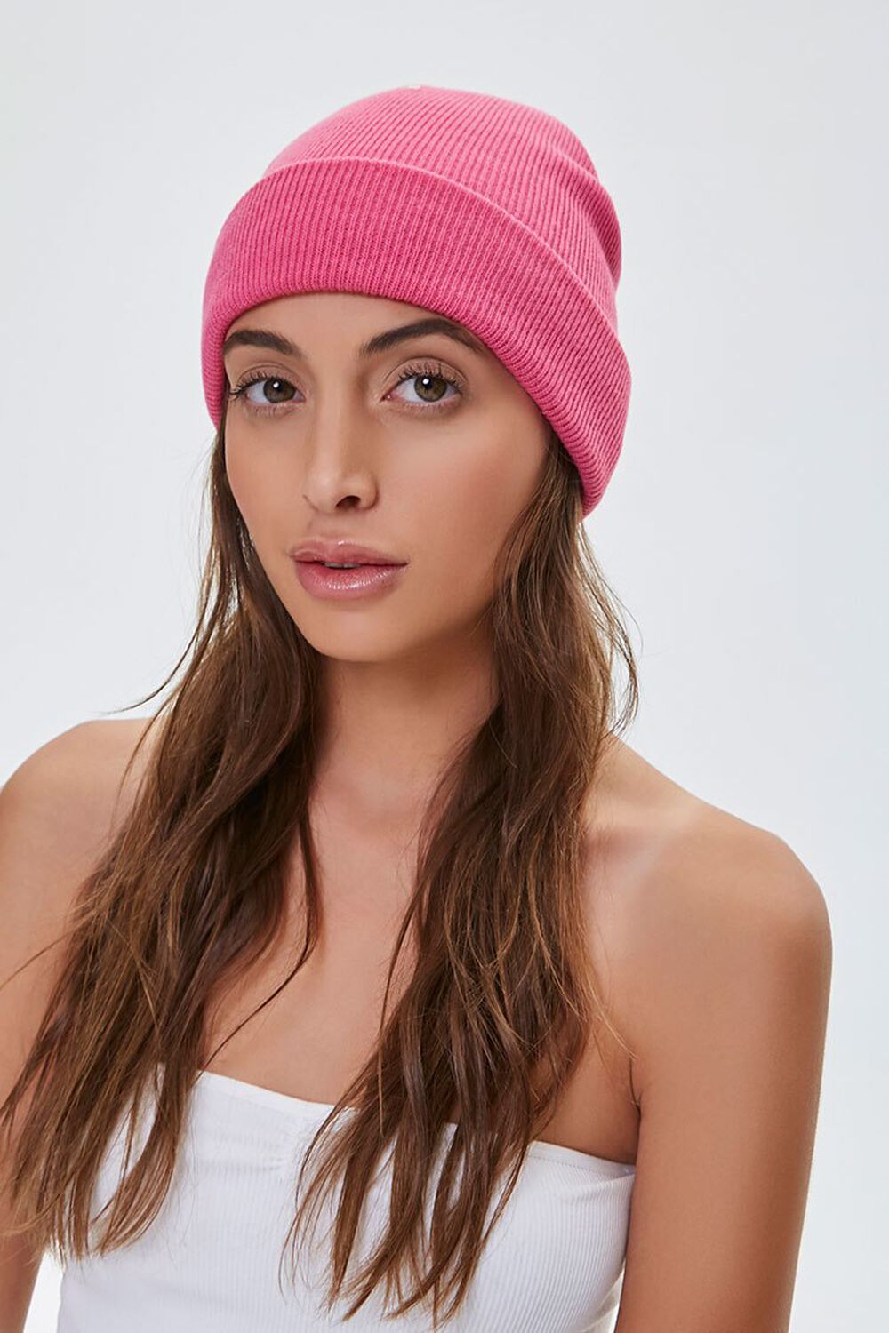 HOT PINK Foldover Knit Beanie, image 1