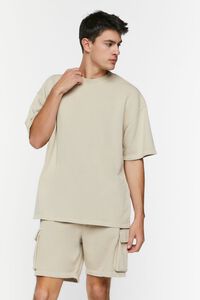 TAUPE French Terry Drawstring Cargo Shorts, image 1
