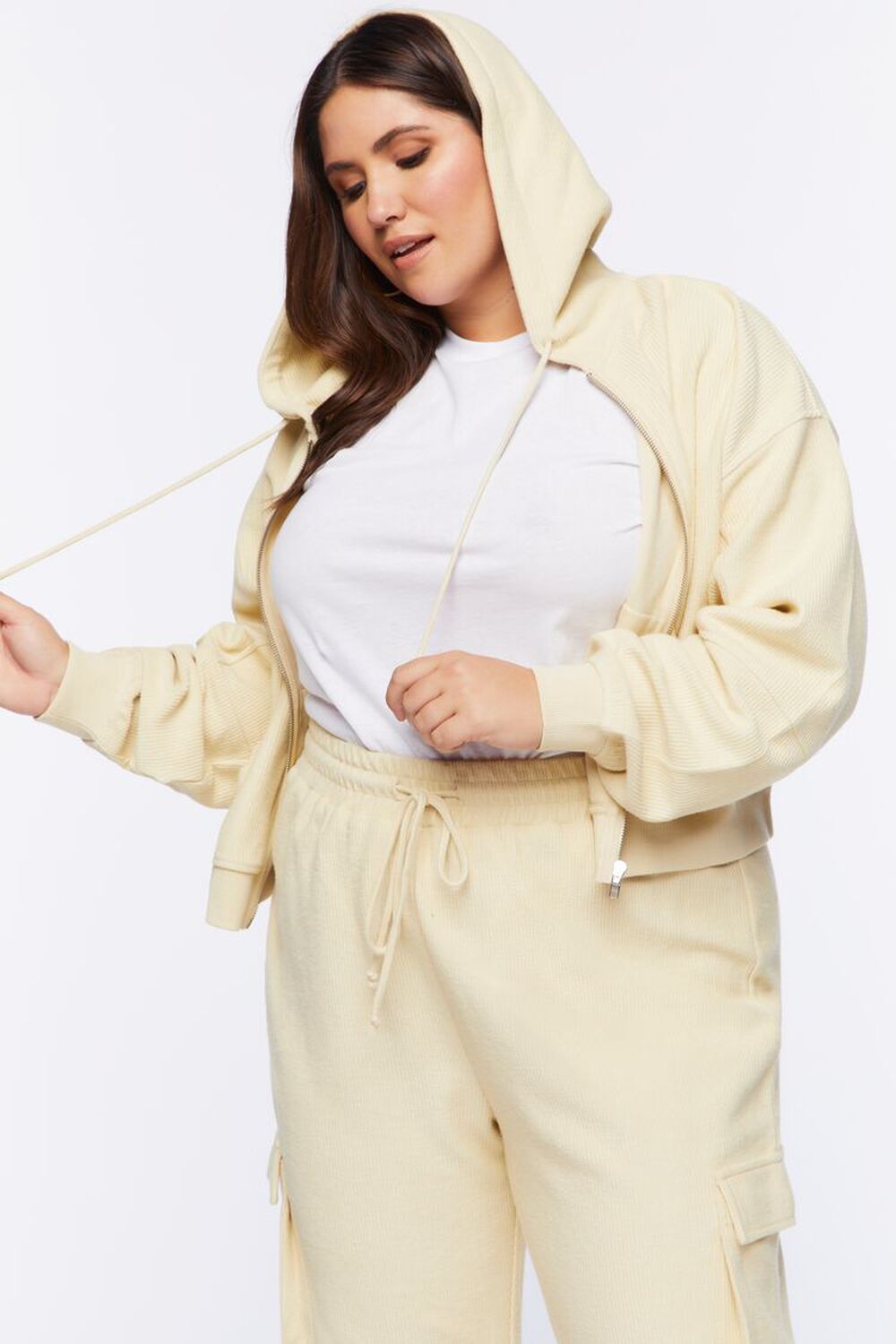 TAN Plus Size French Terry Zip-Up Hoodie, image 1