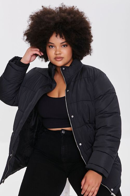 BLACK Plus Size Zip-Up Puffer Jacket, image 1