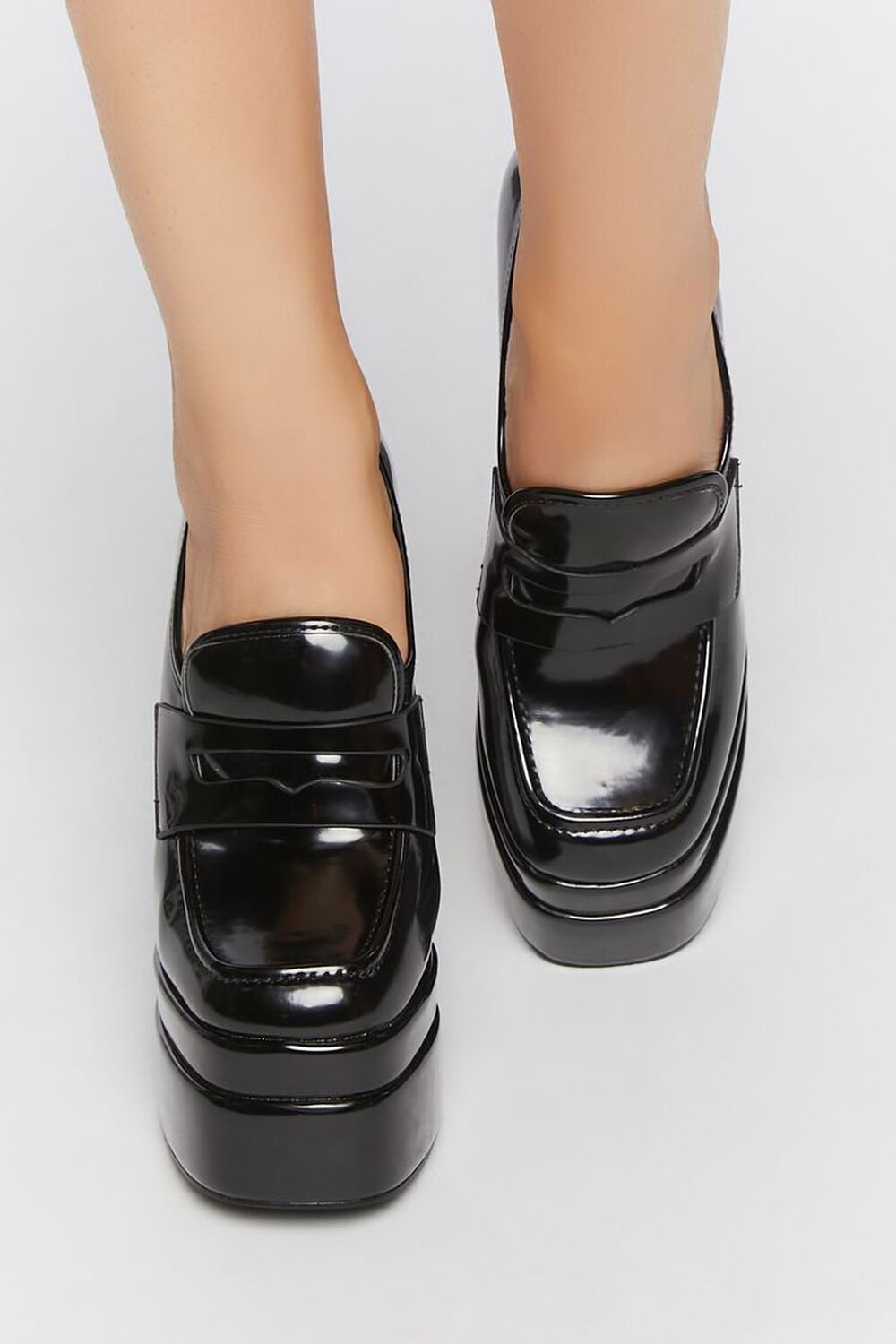 Faux Patent Leather Platform Loafer Heels