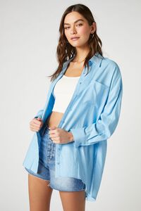 BLUE Linen-Blend Oversized Shirt, image 1
