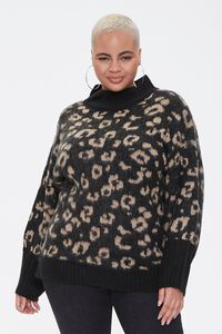 BLACK/BLUE Plus Size Leopard Print Sweater, image 1