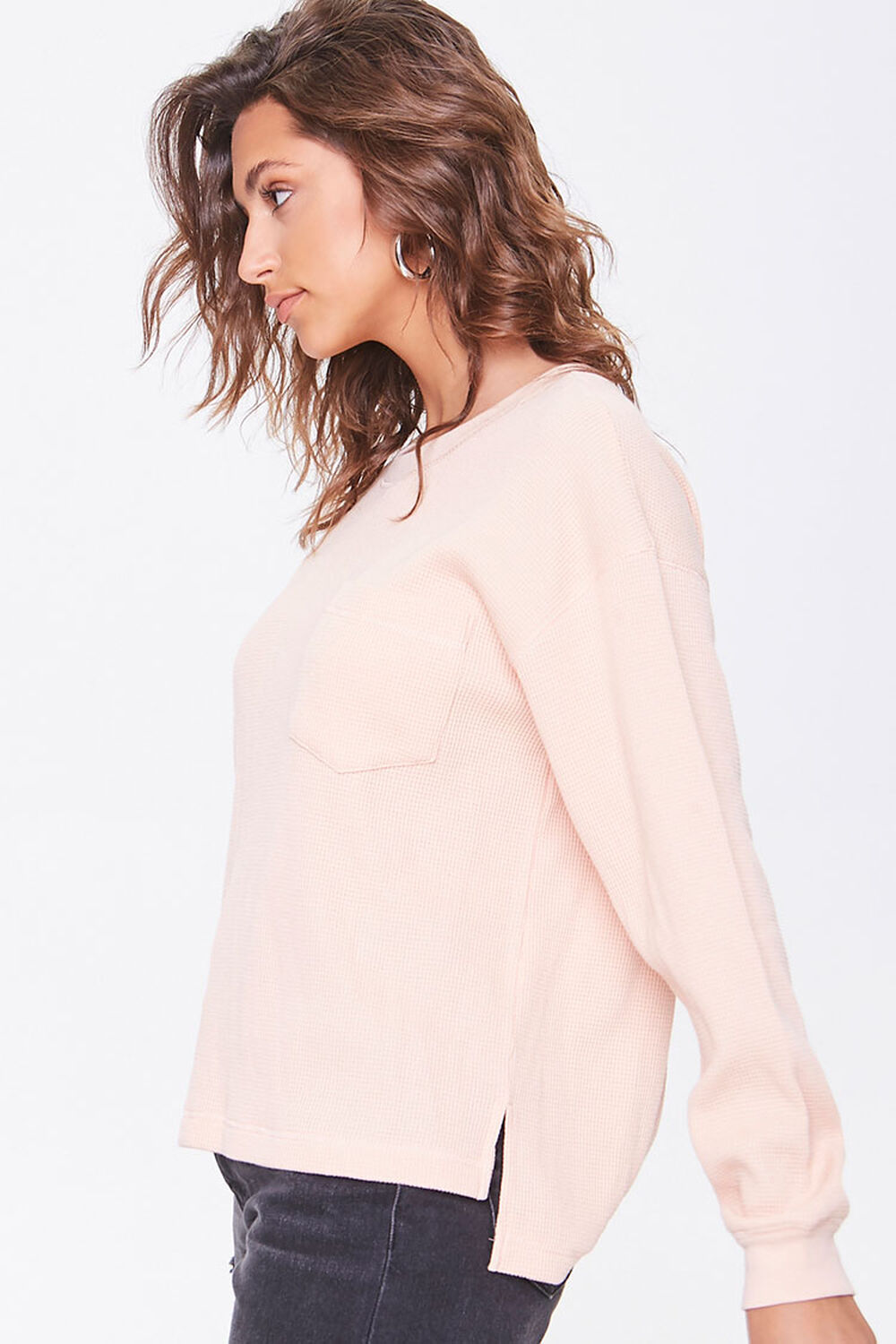 DUSTY PINK Waffle Knit Pocket Top, image 2