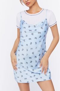 BLUE/MULTI Bow Print Mini Slip Dress, image 5