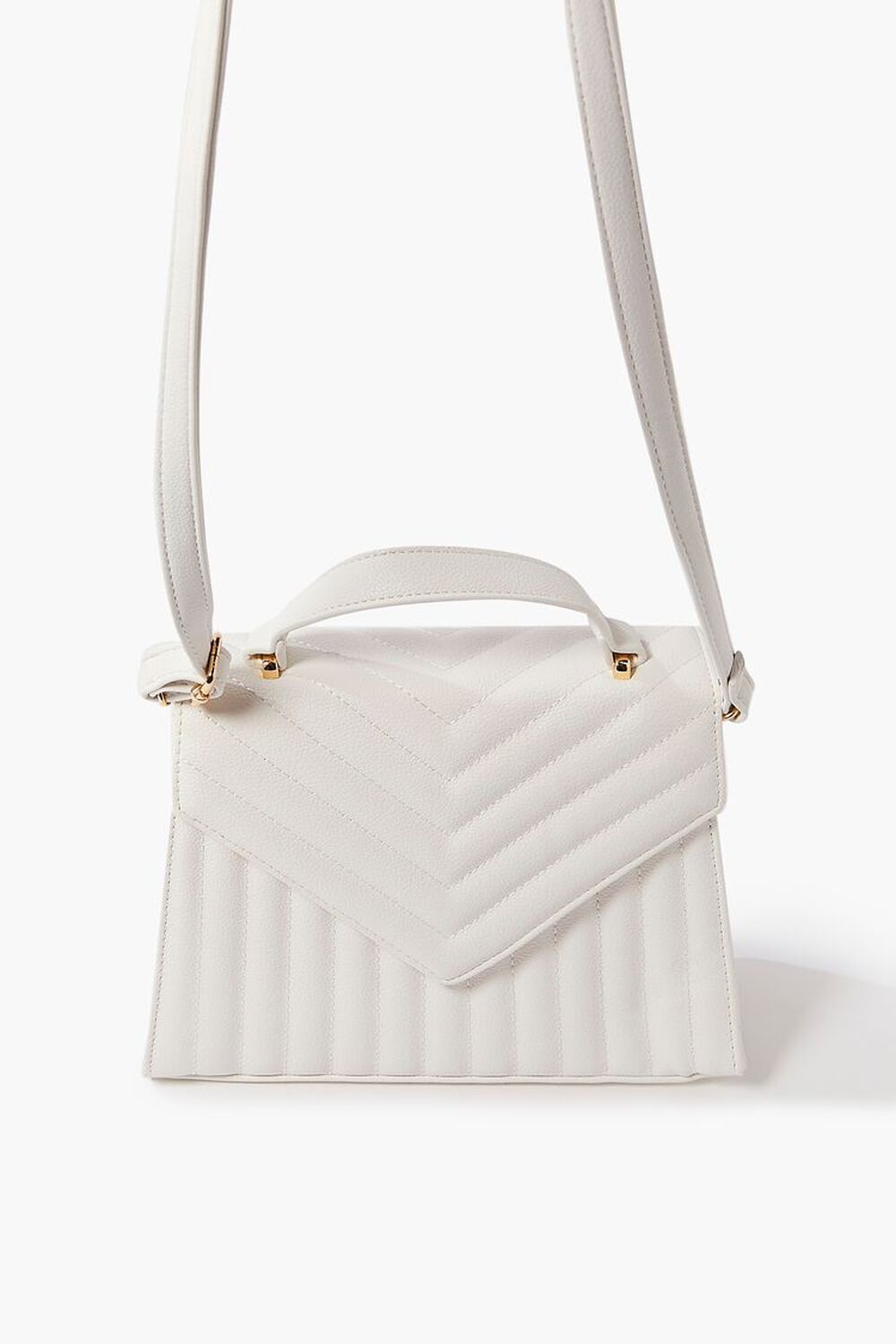 WHITE Quilted Chevron Faux Leather Satchel, image 3