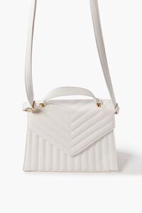 WHITE Quilted Chevron Faux Leather Satchel, image 3