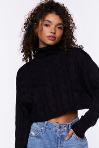 BLACK Cropped Cable Knit Sweater, image 1