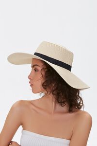 NATURAL/BLACK Faux Straw Floppy Hat, image 2