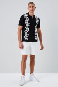 BLACK/WHITE Floral Pattern Polo Shirt, image 4