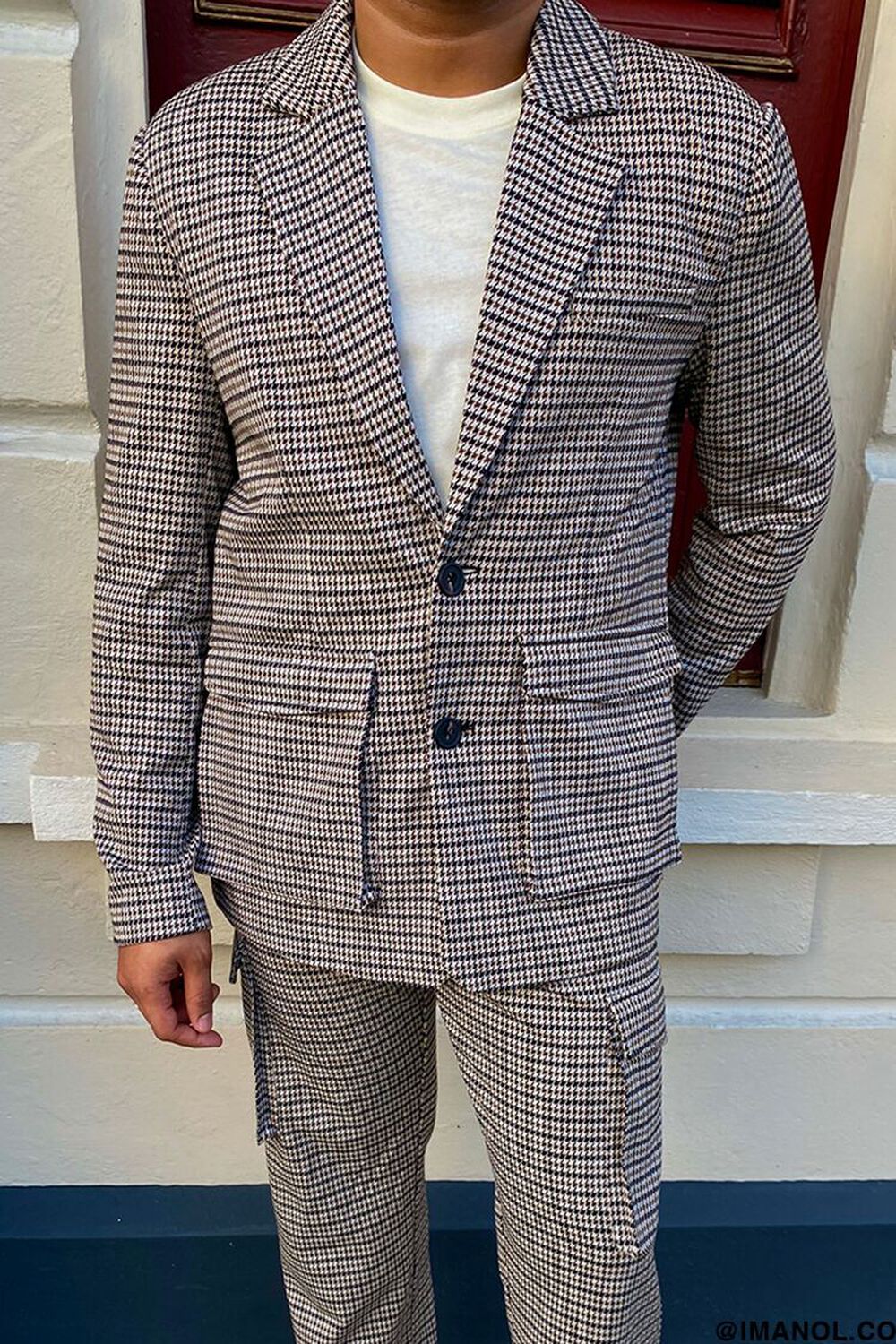 BROWN/MULTI Houndstooth Notched Blazer, image 1