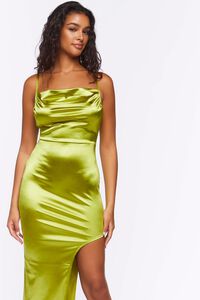 GREEN APPLE Satin Asymmetrical Maxi Dress, image 5