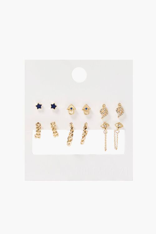 GOLD/CLEAR Assorted Stud & Hoop Earring Set, image 1