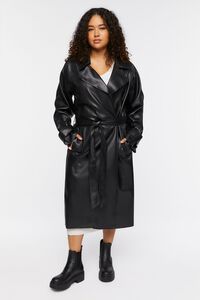 BLACK Plus Size Faux Leather Trench Coat, image 4