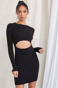 BLACK Ribbed Cutout Mini Dress, image 1