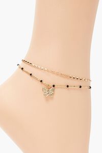 GOLD/BLACK Butterfly Charm Layered Anklet, image 2