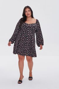 BLACK/MULTI Plus Size Ditsy Floral Mini Dress, image 4