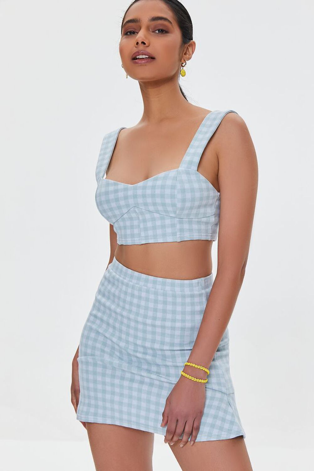 BLUE/MULTI Gingham Crop Top & Mini Skirt Set, image 1