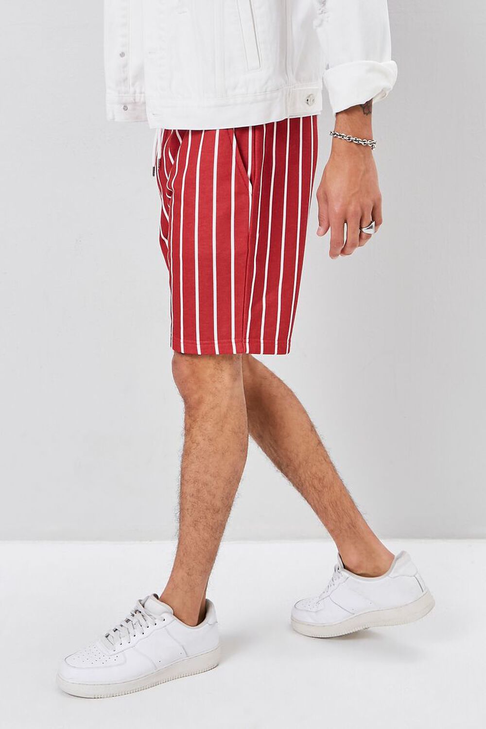 RED/WHITE Pinstriped Drawstring Shorts, image 3
