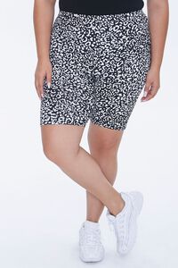 BLACK/WHITE Plus Size Leopard Biker Shorts, image 2