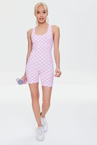 PINK/LIGHT PINK Active Seamless Checkered Print Cutout Romper, image 4