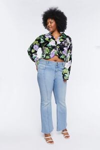BLACK/MULTI Plus Size Satin Floral Print Shirt, image 4